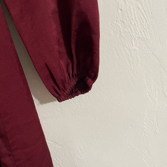 Lulu/ Wayf Philicia Burgundy Satin Long Sleeve Midi Wrap Dress XS - Picture 6 of 6